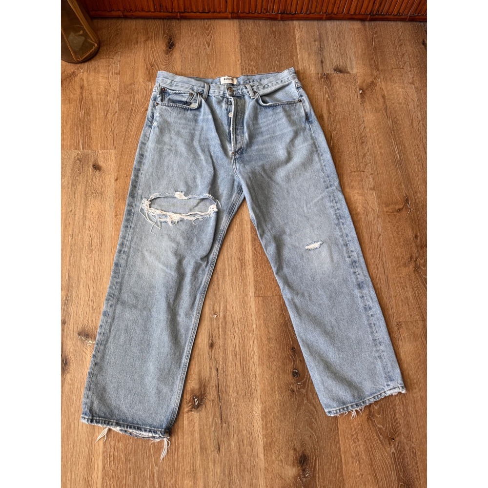 AGOLDE 90s Mid Rise Loose Fit Distressed Jeans Light Wash Blue A173B-1141 Sz 29